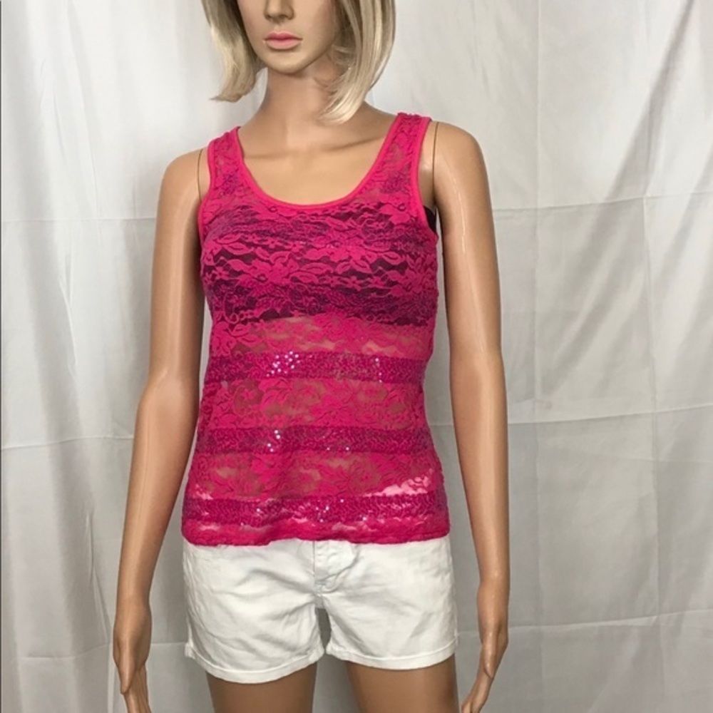 Selena Lace and Sequin Pink/Purple Tank Size S EUC